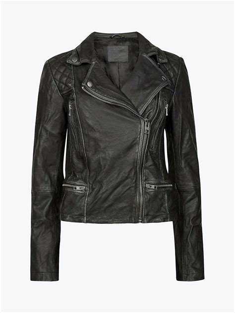 AllSaints Leather Cargo Biker Jacket, Black/Grey at John Lewis & Partners