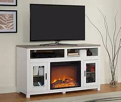 Image result for 54" Walnut Glass Door Electric Fireplace Console