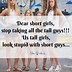 Image result for Tall Girl Problems Meme