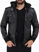Image result for Black Hooded Leather Jacket