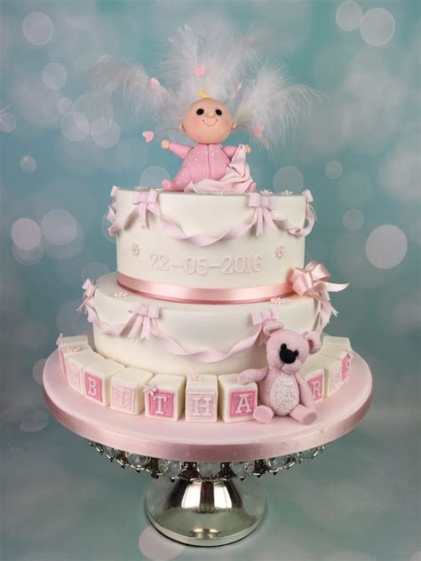 Pink Christening cake with cute baby topper   Mel's Amazing Cakes