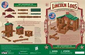 Image result for Lincoln Logs -100Th Anniversary Tin-111 Pieces-Real Wood Logs-Ages 3+ - Best Retro Building Gift Set For Boys/Girls - Creative Construction