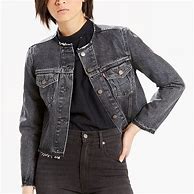 Image result for Women's Collarless Denim Jacket