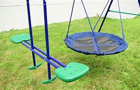 Image result for ALEKO Outdoor Sturdy Child Swing Set With 2 Swings, Trapeze, Glider, And Slide - Kids - Swing Set Slides