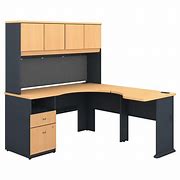 Image result for White L-shaped Office Desk with Hutch