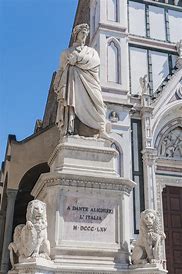 Dante Alighieri Statue auf dem Marktplatz Santa Croce Square in Florenz, Dante Alighieri Statue in Santa Croce Square in Florenz