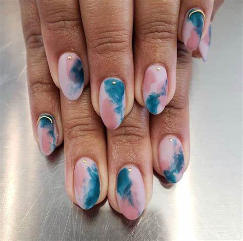 Electric Blue and Neon Accent blue marble nail designs