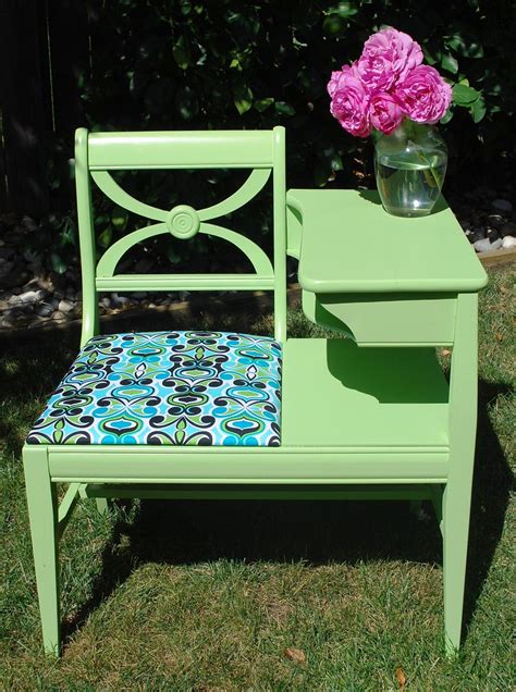 Vintage Gossip Bench Telephone Table Painted Kiwi Green
