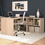 Image result for Wooden L-shaped Desk with Storage Shelves