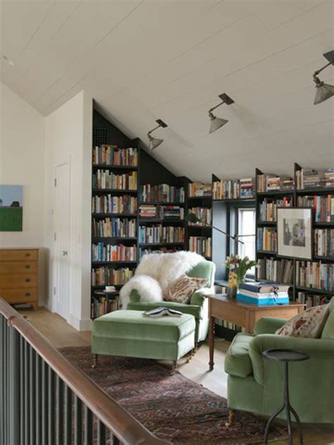 small attic library with sofa furniture   HomeMydesign
