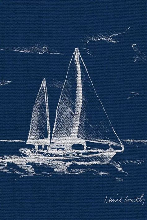 Sailboat on Blue Burlap II Canvas Art by Lanie Loreth   iCanvas