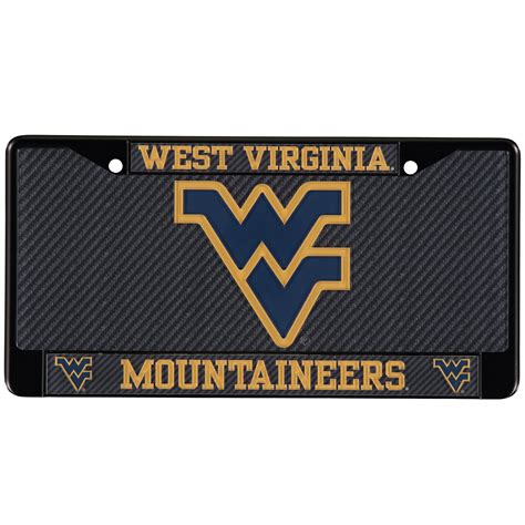West Virginia Mountaineers Black Carbon Fiber License Plate & Frame Set