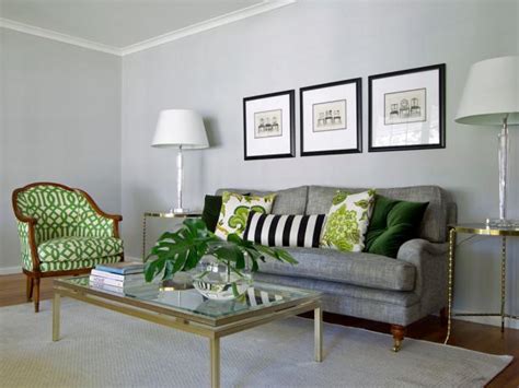 Transitional Gray Living Room With Green Patterned Chair   HGTV