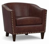Image result for Harlow Leather Swivel Armchair Without Nailheads, Polyester Wrapped Cushions, Statesville Molasses - Furniture - Chairs - Pottery Barn