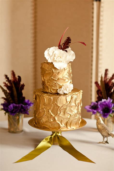Gorgeous Gold Two Tier Wedding Cake
