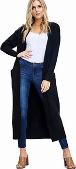 Image result for Women's Long Ribbed Duster Sweaters - Black, Size XS By Venus