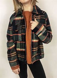 Image result for Women's Plaid Flannel Shirt Jacket