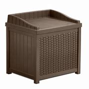 Image result for Suncast 22 in. W X 17 in. D Brown Plastic Deck Box With Seat 22 Gal