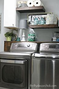 Image result for Farmhouse Laundry Room Shelves Over Washer and Dryer