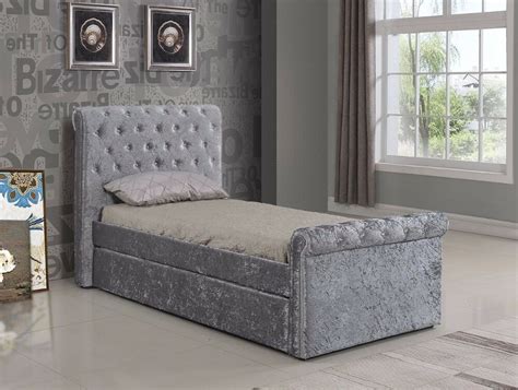 Brand New 3ft Single Crushed Velvet Fabric Bed Frame Selina Silver with  