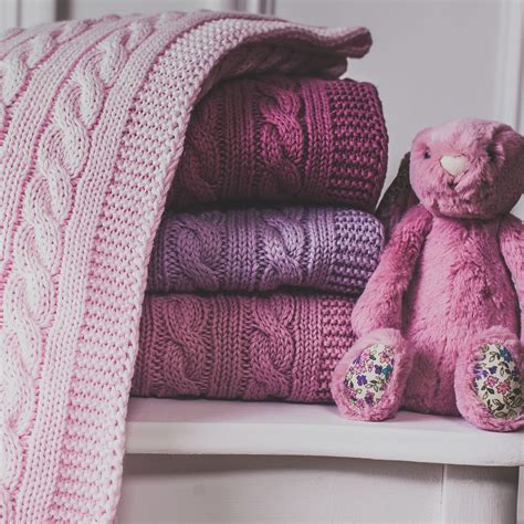 Toffee Moon Pink Personalised Knitted Baby Pram Blanket   Love Unique  