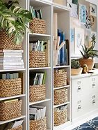 Image result for Bookshelf with Basket Storage Yellow
