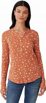Image result for Womens Long-Sleeve Pointelle Henley Top, Candlelight Peach Bouquet S Misses