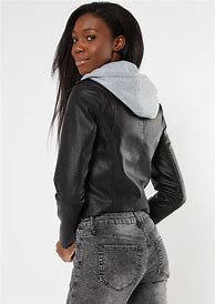 Image result for Women Leather Moto Jacket with Hoodie