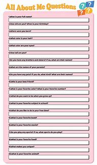 Image result for All About Me Survey Questions