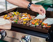 Image result for Blackstone 1517 Flat Top Gas Grill Griddle 2 Burner Propane Fuelled Rear Grease Management System 28" Outdoor Station For Camping With Built In