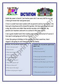 Image result for Dictation Worksheets for Adults