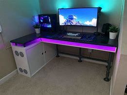 Image result for PC Gaming Desk Wood with Hutch