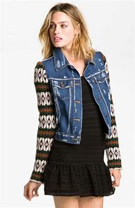 Image result for Jean Jacket with Sweater Sleeves