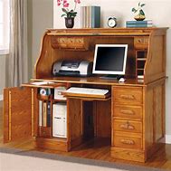 Image result for Oak Roll Top Computer Desk