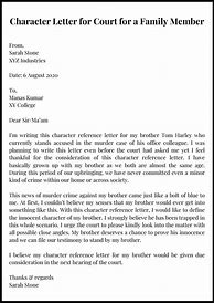 Image result for Character Letter for Court From Family