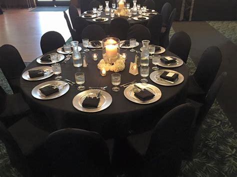 Black linen with silver charger black napkin    black chair cover (with  
