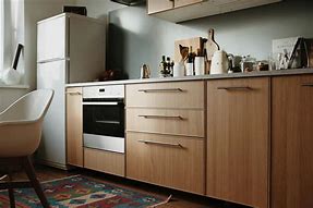 Image result for Brown Cabinets with White Appliances