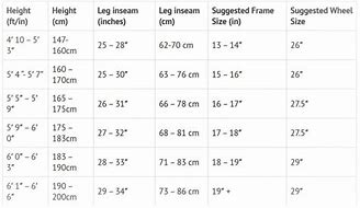 Image result for 26 Inch Bike Size Chart