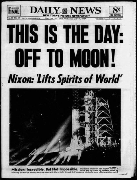 To the moon! 20 newspaper headlines from the Apollo 11 launch on July 16, 1969 | Apollo 11 ...