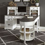 Image result for L-shaped Desk with Bookcase