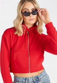 Image result for Red Cropped Zip Up Hoodie
