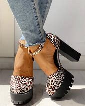 Image result for Women Plus Size Pumps Ankle Strap Heeled Sandals Leopard/35