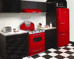 Image result for White Kitchen with Red Appliances