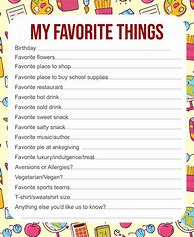 Image result for Favorite Things Form