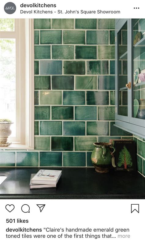 Looove the emerald green!💚   Devol kitchens, Green tile backsplash  