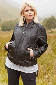Image result for Plus Size Real Leather Jacket