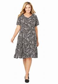Image result for Plus Size Women's Short-Sleeve Crinkle Dress By Woman Within In Black Bloom Flower (Size 5X)