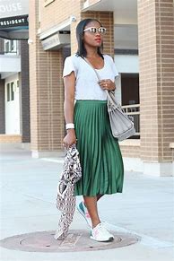 Image result for Long Skirt and Sneakers Outfit