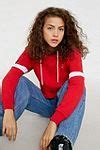 Image result for Red Cropped Hoodie and Jean Jacket