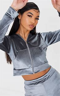 Image result for Grey Cropped Zip Up Hoodie